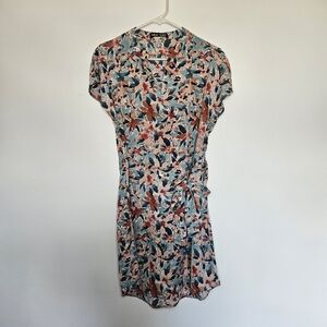 Shein Floral Pattern V-Neck Short Sleeve Dress Sz M